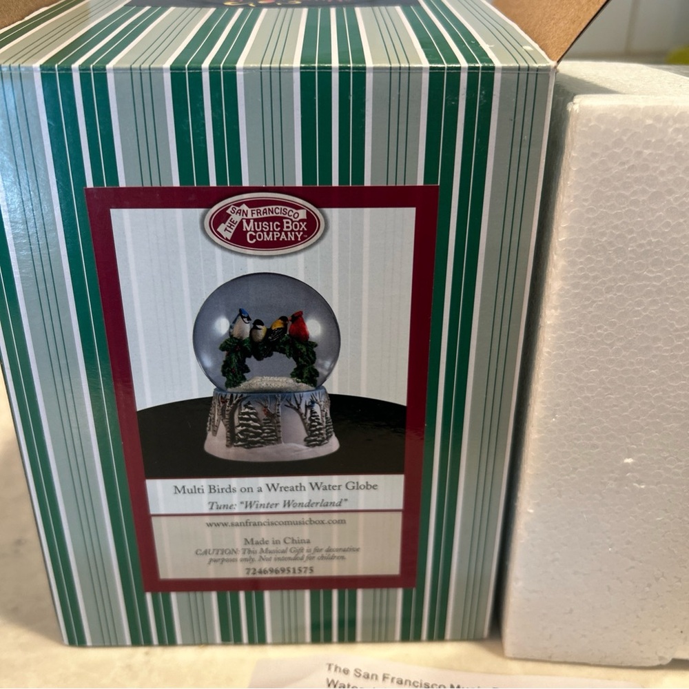 San Francisco Music Box Company Multi Birds Water Globe New in Box